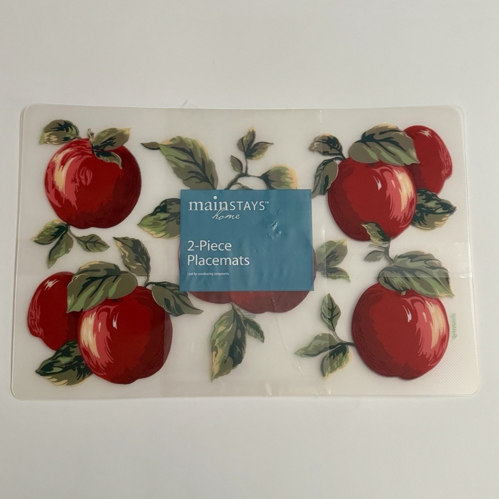 Vintage Apple Placemats Set of 2 Clear Plastic Y2K Aesthetic Kitchen Decor